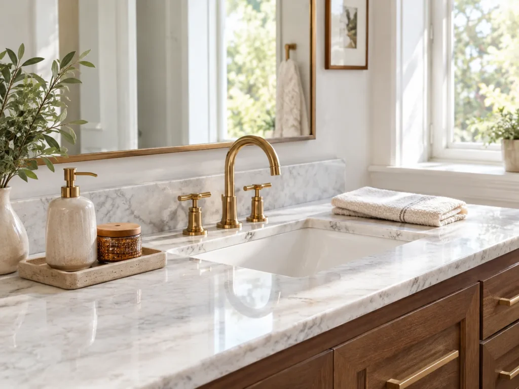 Clean and organized bathroom counter decor with simple essentials